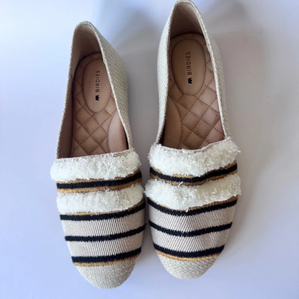 Birdies The‎ Starling Cream & Black Stripe Loafers Women's Size 7